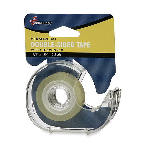 SKILCRAFT Double Sided Tape with Refillable Dispenser 0.5" Width x 450" Length - Non-yellowing - Clear (7510015659540)