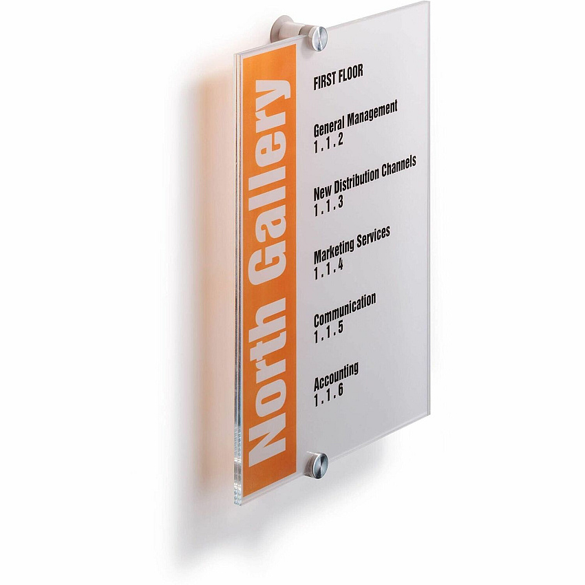 DURABLE Crystal Standoff Interior Wall Sign 8.3" Width x 11.8" Height x 0.9" Depth - Rectangular Shape - Wall Mountable - Indoor - Clear - 1 Each (482519)