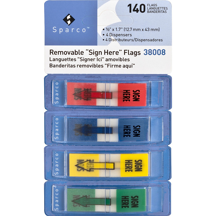 Sparco "Sign Here" Preprinted Self-stick Flags 1/2" x 1 3/4" - Rectangle - "SIGN HERE" - Assorted - Removable, Self-adhesive - 1 / Pack (38008)