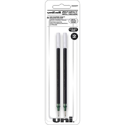 uni-ball uniball&trade; 207 Impact Gel Pen Refill 1 mm , Bold Point - Black Ink - Acid-free, Water Resistant, Fade Resistant, Super Ink - 2 / Pack (65808PP)