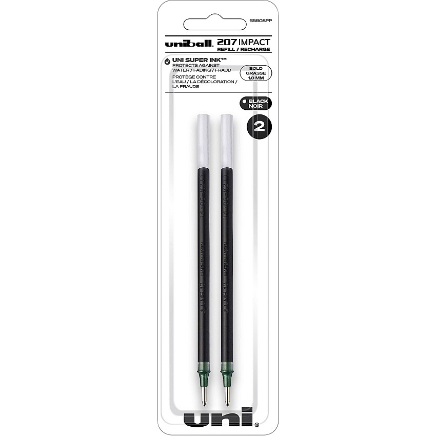 uni-ball uniball&trade; 207 Impact Gel Pen Refill 1 mm , Bold Point - Black Ink - Acid-free, Water Resistant, Fade Resistant, Super Ink - 2 / Pack (65808PP)