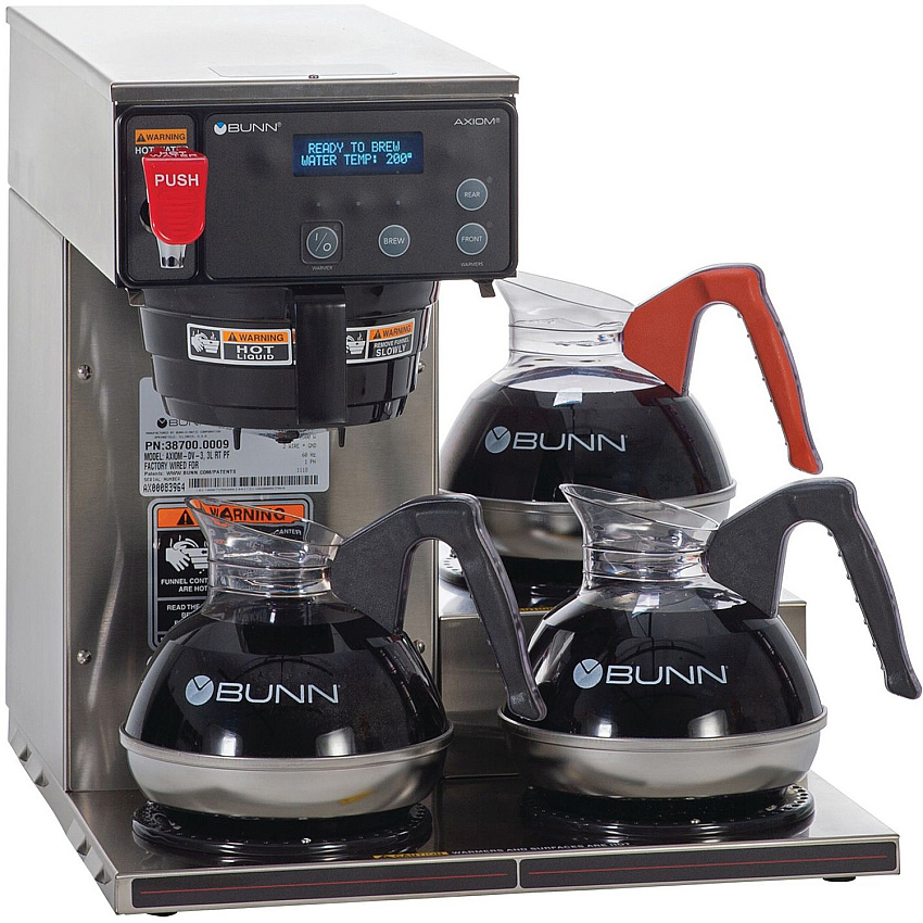 BUNN 12-cup Digital 3-Warmer Commercial Brewer Programmable - 1800 W - 1.56 gal - 12 Cup(s) - Multi-serve - Stainless Steel, Black - Steel Body (387000002)