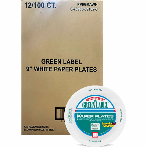 AJM Packaging Green Label Economy Paper Plates (PP9GRA)