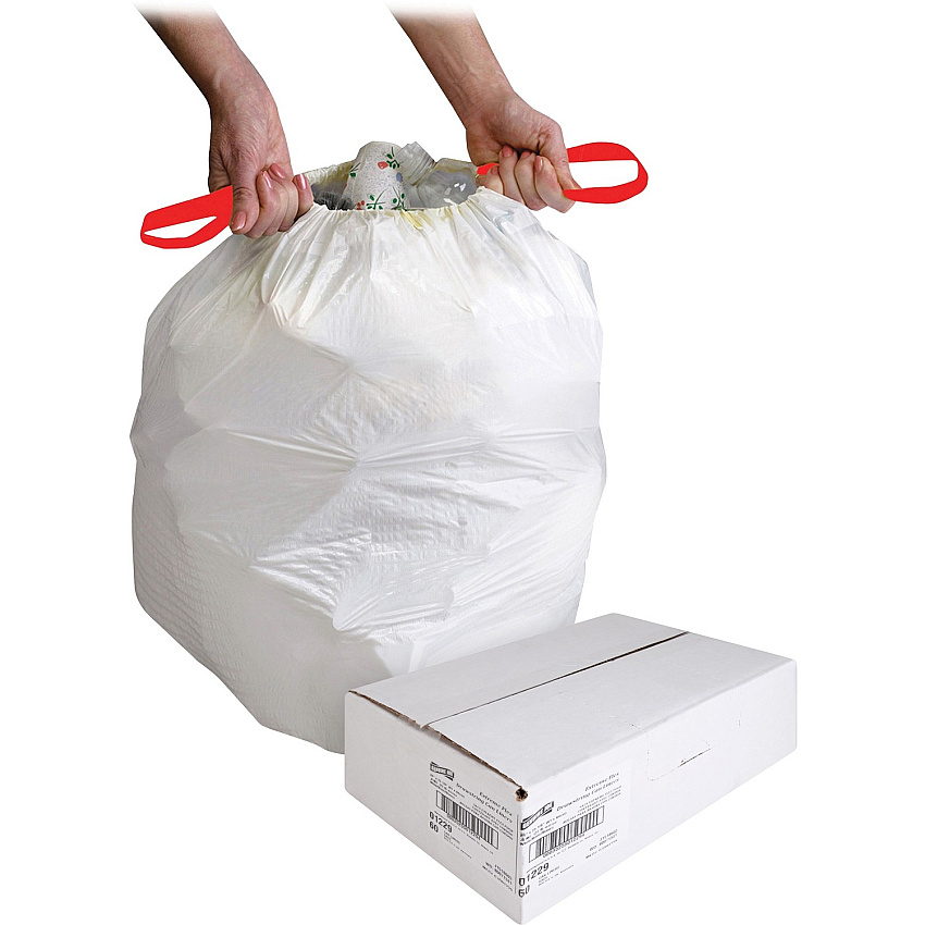 Genuine Joe Flexible Drawstring Trash Can Liners Small Size - 13 gal Capacity - 25.13" Length x 24" Width x 0.90 mil (23 Micron) Thickness - Low Density - Drawstring Closure - White - Resin - 60/Box - 1 / Carton (GJO01229)