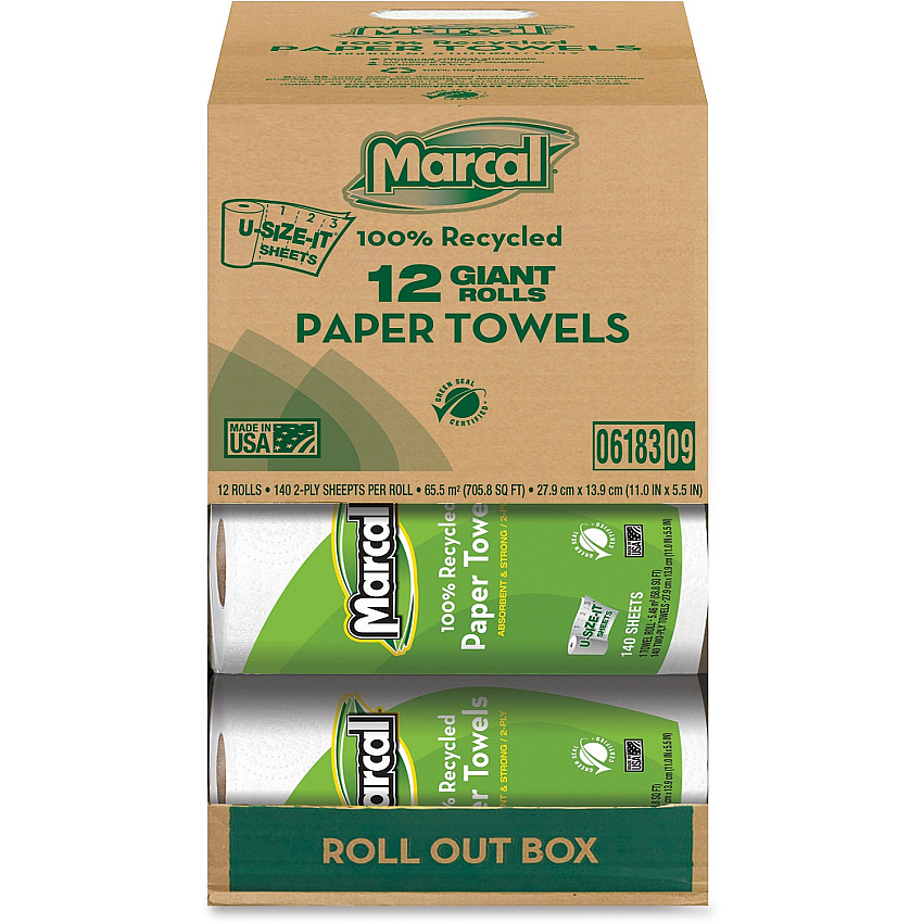 Marcal Giant Paper Towel in a Roll Out Carton 2 Ply - 140 Sheets/Roll - White - Paper - 12 / Carton (06183)