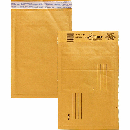 Alliance Rubber Kraft Bubble Mailers Bubble - #0 - 6" Width x 10" Length - Peel & Seal - Kraft - Paper - 25 / Carton (10802)