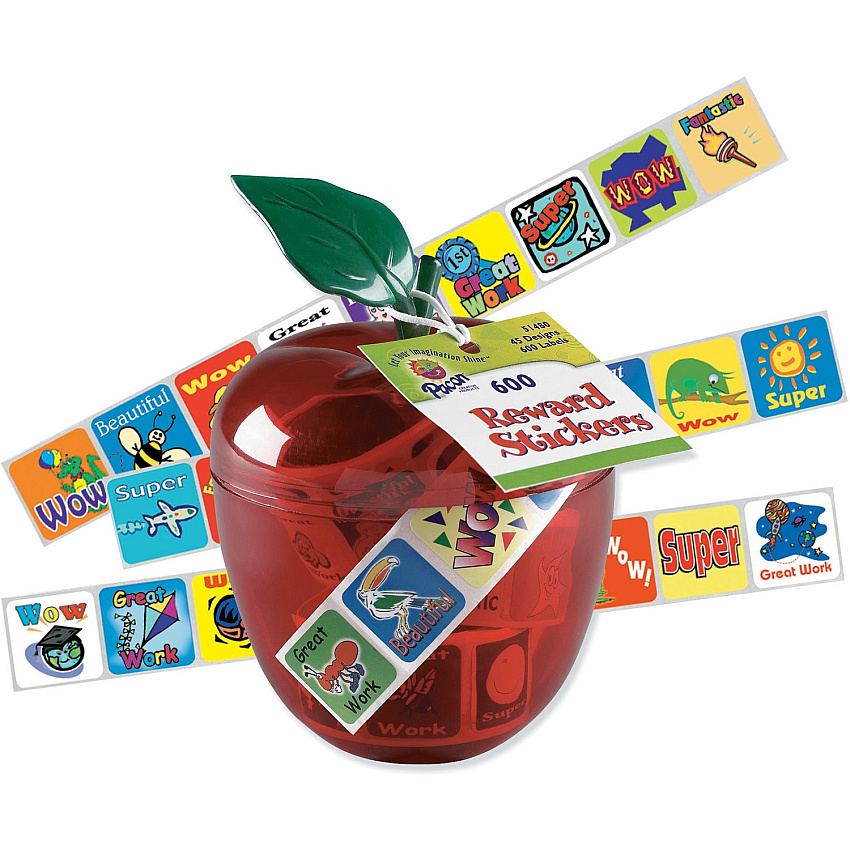 Pacon Plastic Apple Reward Stickers 1" Height x 1" Width x 4" Length - Red - Plastic - 468 / Pack (51480)