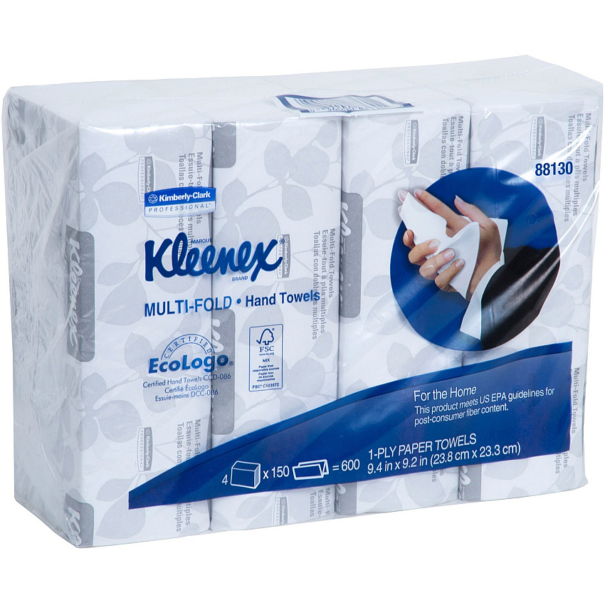 Kleenex Multi-fold Towels 1 Ply - 9.20" Width x 9.40" Length - Blue, White - 150/Sleeve - 4 / Pack (88130)