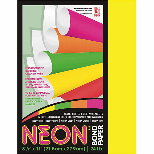 Pacon Neon Multipurpose Paper - Yellow Letter - 8 1/2" x 11" - 24 lb Basis Weight - Sustainable Forestry Initiative (SFI) - Neon Yellow - 100 / Pack (104316)