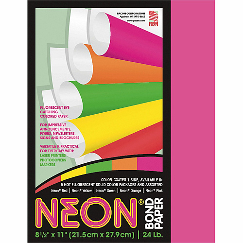 Pacon Neon Multipurpose Paper - Pink Letter - 8 1/2" x 11" - 24 lb Basis Weight - Sustainable Forestry Initiative (SFI) - Neon Pink - 100 / Pack (104319)