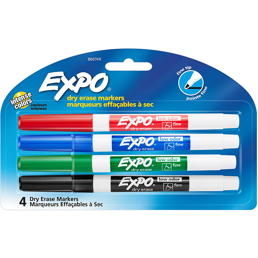 Expo Low-Odor Dry-erase Markers Fine Marker Point - Assorted Ink - 4 / Set (86674K)