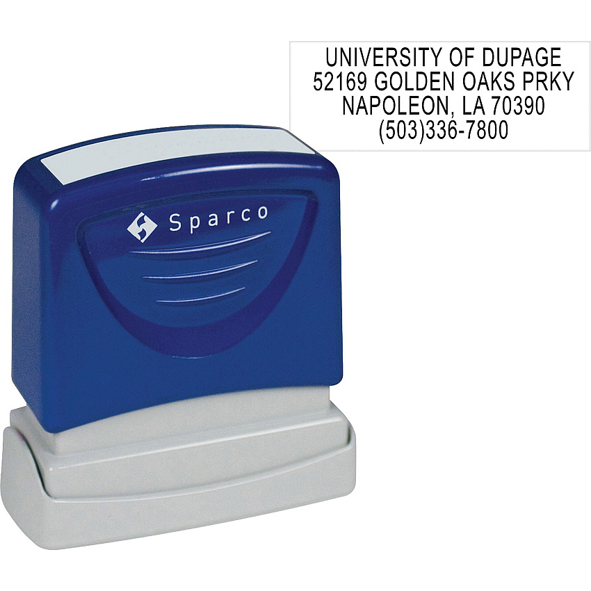 Sparco Return Address Stamp Custom Message Stamp - 0.50" Impression Width x 1.63" Impression Length - Blue - 1 Each (CS60458)