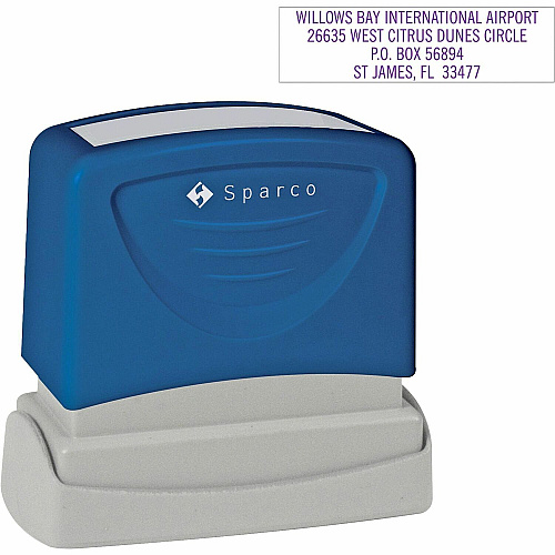Sparco Business Stamp Custom Message Stamp - 0.63" Impression Width x 2.44" Impression Length - Blue - 1 Each (CS60460)