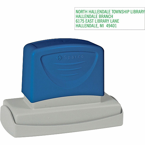 Sparco Large Business Address Stamp Custom Message Stamp - 0.88" Impression Width x 2.75" Impression Length - Blue - 1 Each (CS60461)