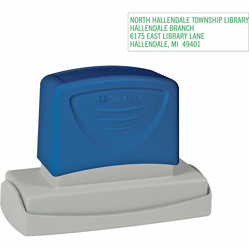 Sparco Large Business Address Stamp Custom Message Stamp - 0.88" Impression Width x 2.75" Impression Length - Blue - 1 Each (CS60461)