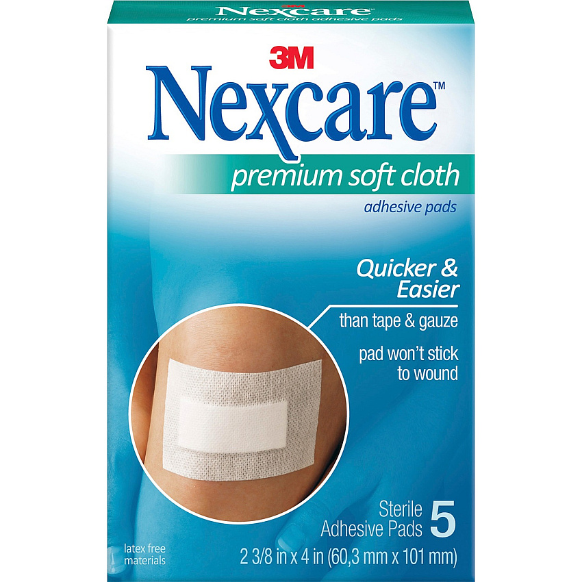 Nexcare Soft Cloth Premium Adhesive Gauze Pad 3 Ply - 2.38" Width x 3" Length - White - 5/Pack - 3 / Box (H3564)