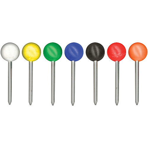Gem Office Products Round Head Map Tacks 0.18" Head - 0.4" Length - Assorted - 250 / Box (MTA250)