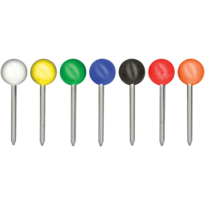 Gem Office Products Round Head Map Tacks 0.18" Head - 0.4" Length - Assorted - 250 / Box (MTA250)