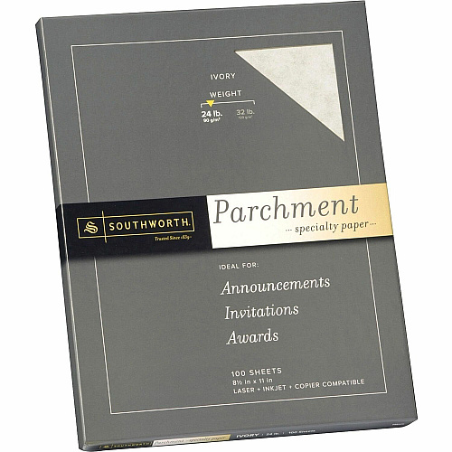 Southworth Parchment Specialty Paper Letter - 8 1/2" x 11" - 24 lb Basis Weight - Parchment - Acid-free, Lignin-free - Ivory - 100 / Pack (P984CK)