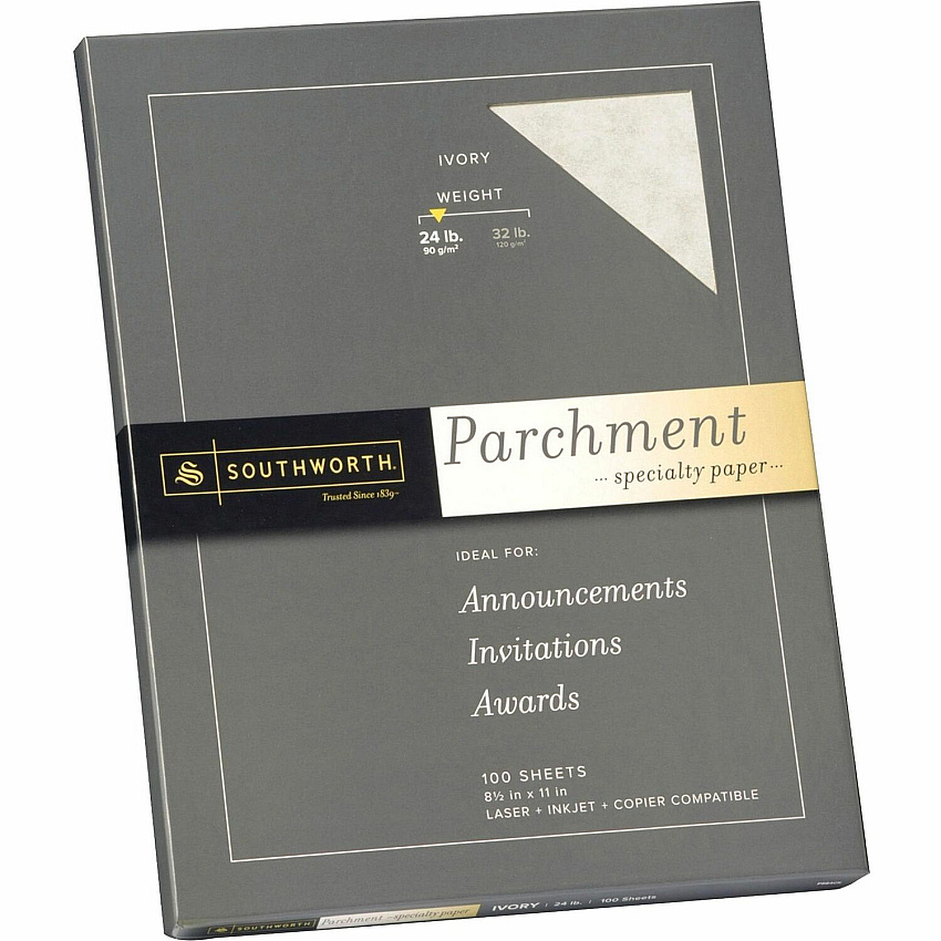 Southworth Parchment Specialty Paper Letter - 8 1/2" x 11" - 24 lb Basis Weight - Parchment - Acid-free, Lignin-free - Ivory - 100 / Pack (P984CK)