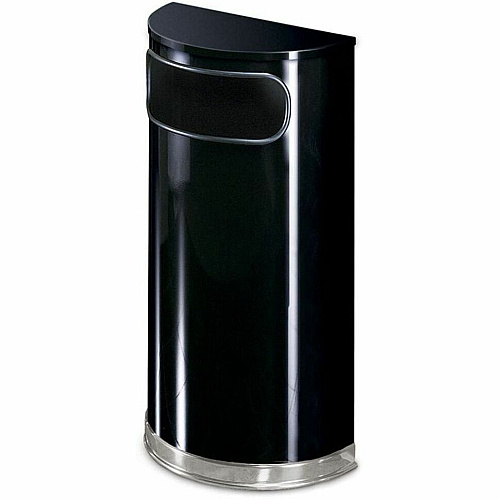 Rubbermaid Commercial Black/Chrome Half Round Receptacle 9 gal Capacity - Semicircular - 32" Height x 18" Width x 9" Depth - Stainless Steel - Chrome - 1 Each (SO820PLBK)