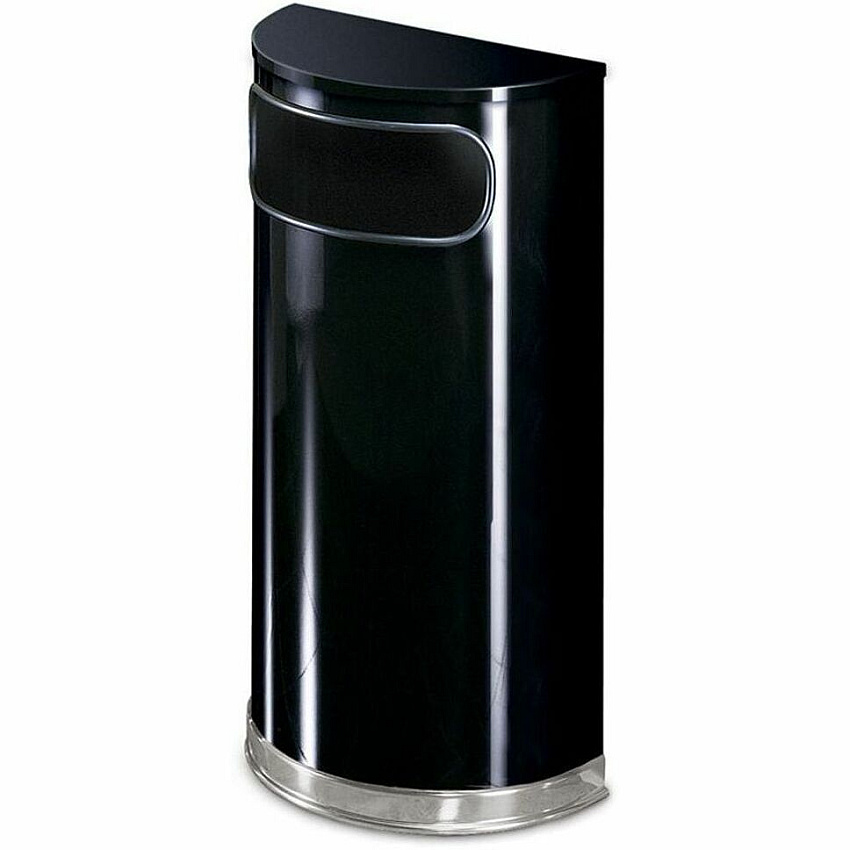 Rubbermaid Commercial Black/Chrome Half Round Receptacle 9 gal Capacity - Semicircular - 32" Height x 18" Width x 9" Depth - Stainless Steel - Chrome - 1 Each (SO820PLBK)