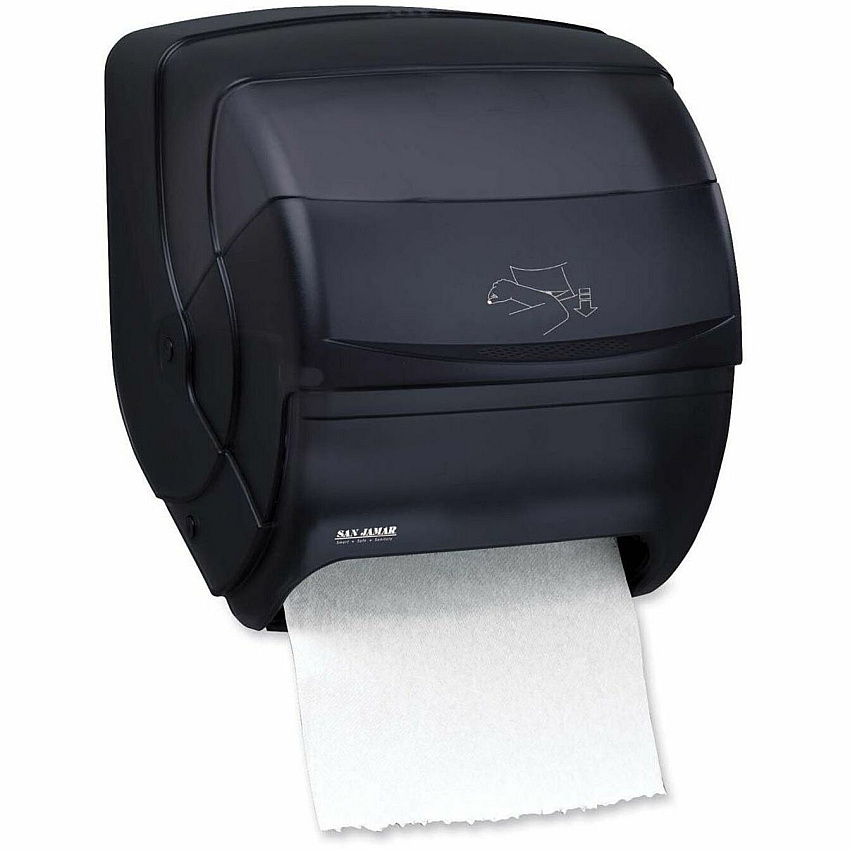 San Jamar Lever Roll Towel Dispenser Center Pull, Coreless, Roll Dispenser - 1 x Roll - 8.46" Roll Diameter - 13.5" Height x 11.5" Width x 11.2" Depth - Pearl Black - 1 Each (T850)