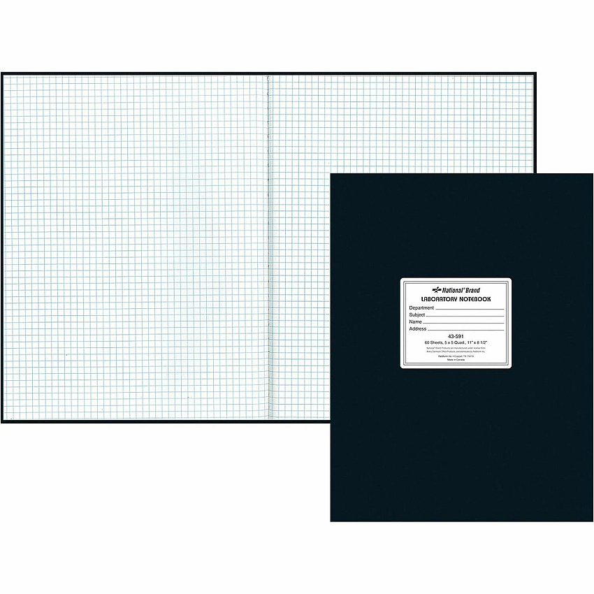 Rediform Quad Ruled Laboratory Notebook 60 Sheets - 8 1/2" x 11" Sheet Size - White Paper - Black Cover - Hard Cover, Heavyweight - Recycled - 1 Each (43591)