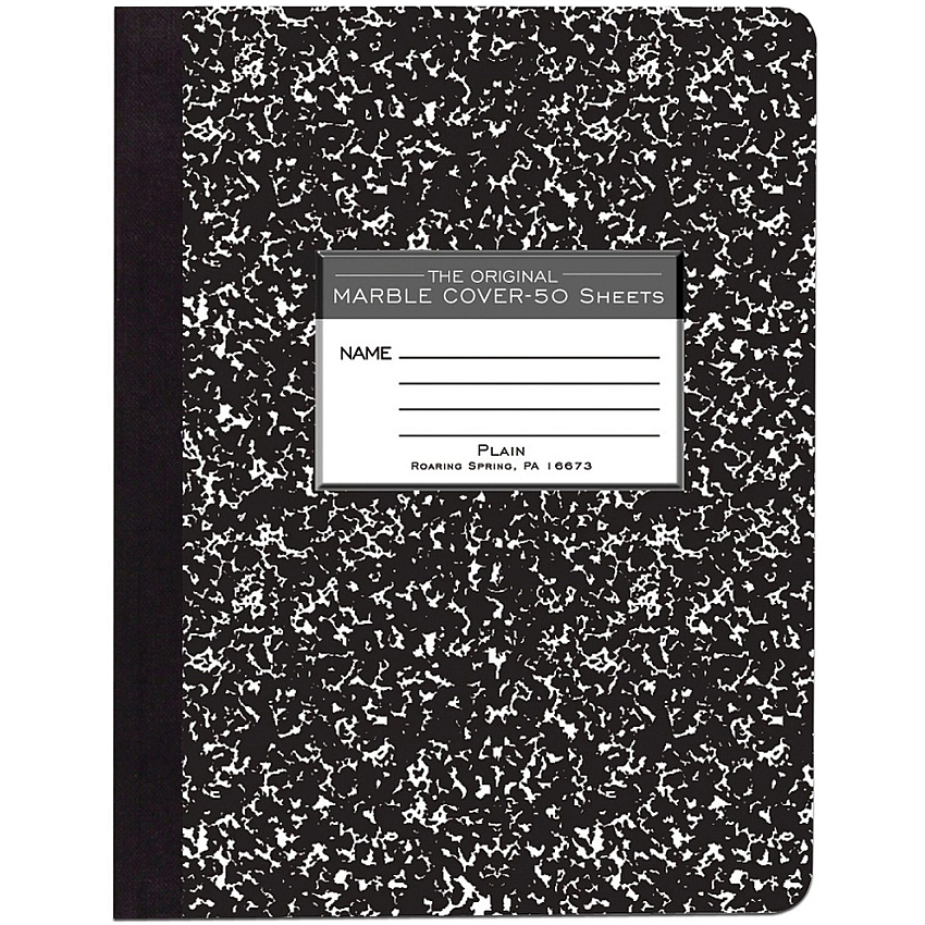 Roaring Spring Unruled Hard Cover Composition Book 50 Sheets - 100 Pages - Plain - Sewn/Tapebound - 15 lb Basis Weight - 56 g/m² Grammage - 9 3/4" x 7 1/2" Sheet Size - 0.25" Height x 7.5" Width x 9.8" Length - White Paper - Black Binding - 1 (77260)