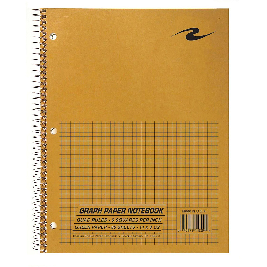Roaring Spring 5x5 Graph Ruled Spiral Lab Notebook 80 Sheets - 160 Pages - Printed - Spiral Bound - Both Side Ruling Surface - 3 Hole(s) - 15 lb Basis Weight - 56 g/m² Grammage - 11" x 8 1/2" Sheet Size - 0.30" Height x 8.5" Width x 11" Lengt (11209)
