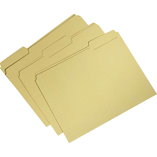 SKILCRAFT Recycled Single-ply Top Tab File Folder 8 1/2" x 11" - 3/4" Expansion - Top Tab Location - Assorted Position Tab Position - Yellow - 100% Recycled - 100 / Box (7530015664137)