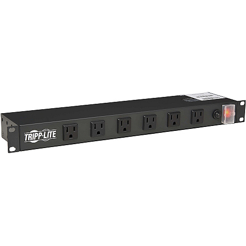 Tripp Lite by Eaton 1U Rack-Mount Power Strip, 120V, 15A, 5-15P, 12 Right-Angle 5-15R Outlets (6 Front-Facing, 6 Rear-Facing), 15 ft. (4.57 m) Cord NEMA 5-15P - 12 x NEMA 5-15R - 15 ft Cord - 15 A Current - 120 V AC Voltage - Rack-mountable - B (RS1215RA)