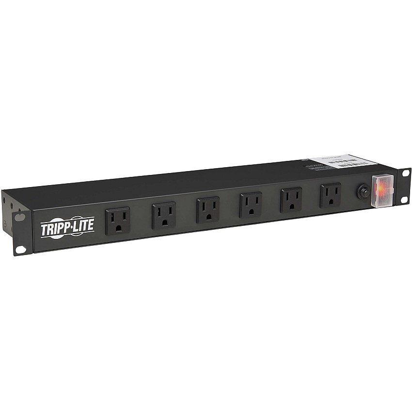 Tripp Lite by Eaton 1U Rack-Mount Power Strip, 120V, 15A, 5-15P, 12 Right-Angle 5-15R Outlets (6 Front-Facing, 6 Rear-Facing), 15 ft. (4.57 m) Cord NEMA 5-15P - 12 x NEMA 5-15R - 15 ft Cord - 15 A Current - 120 V AC Voltage - Rack-mountable - B (RS1215RA)