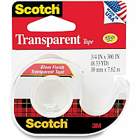 Scotch Gloss Finish Transparent Tape 25 ft Length x 0.75" Width - 1" Core - Clear - Dispenser Included - Handheld Dispenser - Long Lasting, Stain Resistant, Moisture Resistant - For Sealing, Wrapping, Mending, Label Protection - 1 Roll (157S)