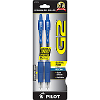 Pilot G2 Retractable Gel Ink Rollerball Pens 0.5 mm Fine Pen Point - Refillable - Retractable - Blue Ink - Gel-based - 2 / Pack (31015)