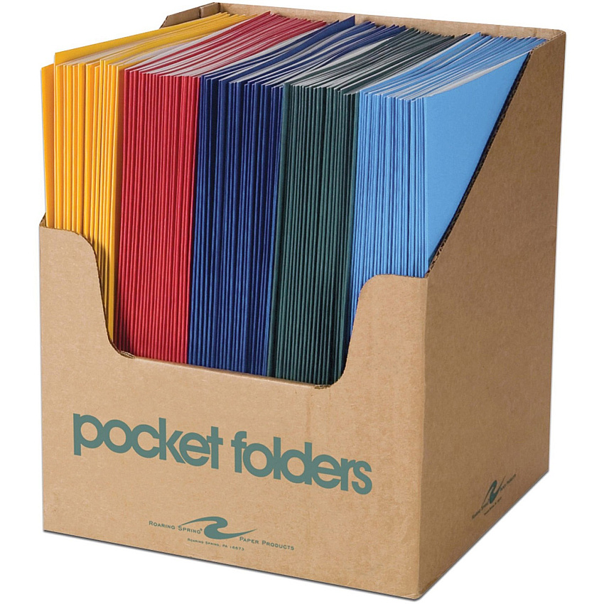Roaring Spring Letter Pocket Folder 8 1/2" x 11" - 50 Sheets Capacity - 2 Internal Pocket(s) - 11 pt. - Paper - Assorted - Heavy Duty, Heavyweight - 100 / Carton (50200)