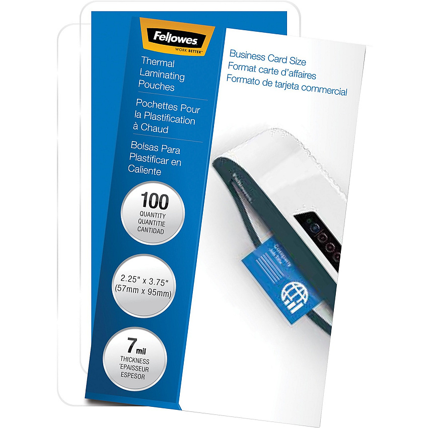 Fellowes Business Card Glossy Laminating Pouches Sheet Size Supported: Business Card - Laminating Pouch/Sheet Size: 3.75" Width x 7 mil Thickness - Type G - Glossy - for Document, Business Card - Durable - Clear - 100 / Pack (52059)
