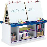 Jonti-Craft Rainbow Accents 4 Station Art Center Freckled Gray, Purple Stand - Floor Standing - Removable Easel, Storage Shelf, Chip Resistant, Wheels, Durable, Laminated, Easy to Clean, Wipeable - Assembly Required - 1 Each (0294JCWW004)