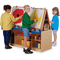 Jonti-Craft Rainbow Accents Multi-Station Art Center Baltic Stand - Floor Standing - Wheels, Durable, Laminated, Easy to Clean, Rounded Corner, Removable Easel, Storage Shelf, Yellowing Resistant - Assembly Required - 1 Each (0294JC)