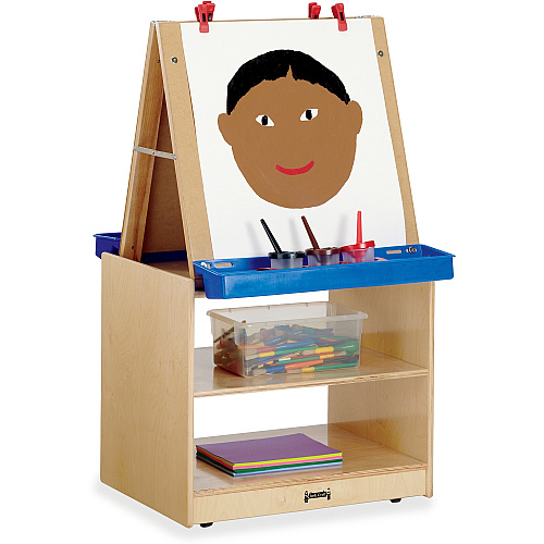 Jonti-Craft Rainbow Accents Multi-Station Art Center Baltic Stand - Floor Standing - Wheels, Durable, Laminated, Easy to Clean, Rounded Corner, Removable Easel, Storage Shelf, Yellowing Resistant - Assembly Required - 1 Each (0289JC)