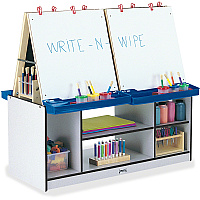 Jonti-Craft Rainbow Accents 4 Station Art Center Freckled Gray, Black Stand - Floor Standing - Removable Easel, Storage Shelf, Chip Resistant, Wheels, Durable, Laminated, Easy to Clean, Wipeable - Assembly Required - 1 Each (0294JCWW180)