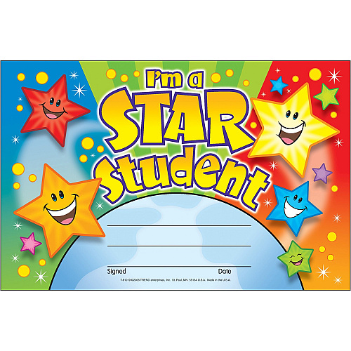 Trend I'm a Star Student Recognition Awards 8.5" Width x 5.5" Length - Multicolor - 30 / Pack (T81019)