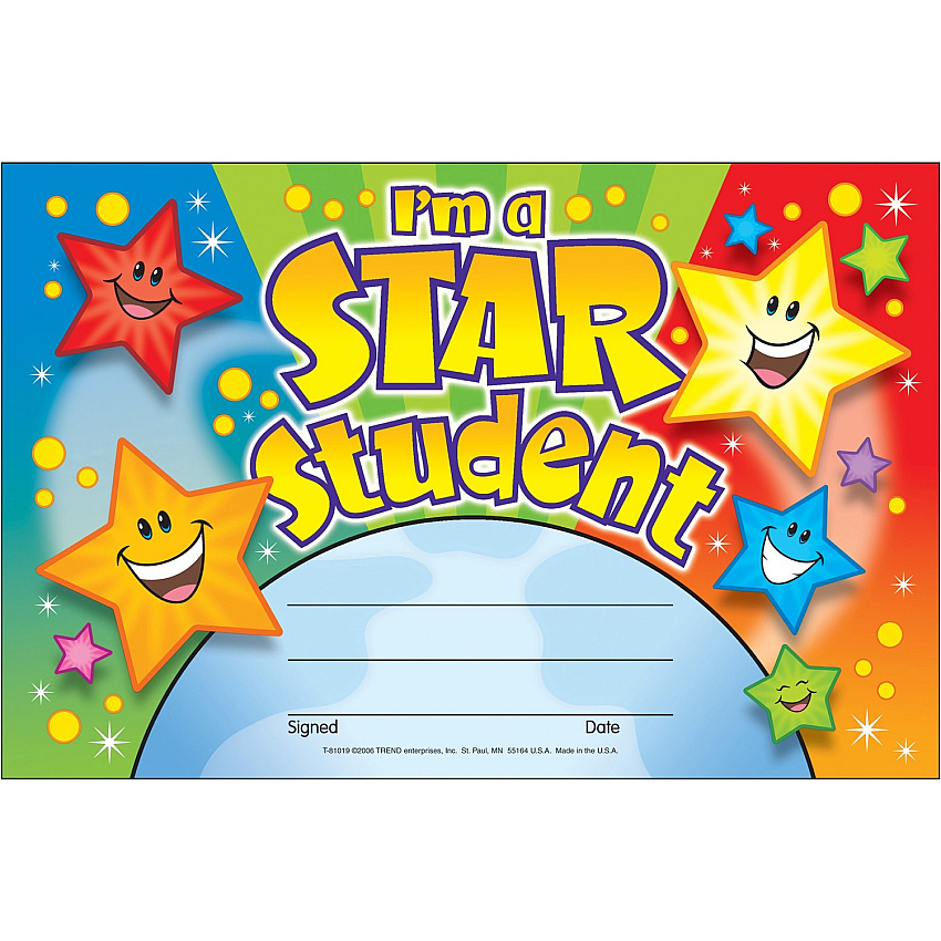 Trend I'm a Star Student Recognition Awards 8.5" Width x 5.5" Length - Multicolor - 30 / Pack (T81019)