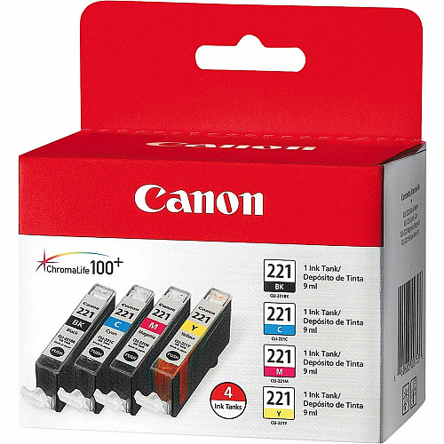 Canon CLI-221 Original Ink Cartridge Inkjet - Assorted, Cyan, Magenta, Yellow - 4 / Pack (CLI221CLPK)