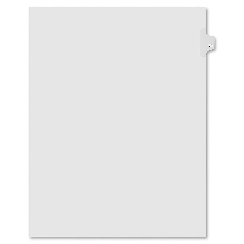 Kleer-Fax Numeric Laminated Tab Index Dividers Printed Tab(s) - Digit - 79 - 25 Tab(s)/Set - 8.5" Divider Width x 11" Divider Length - Letter - White Divider - 100% Recycled - Unpunched, Laminated Tab - 25 / Pack (91079)