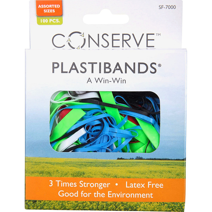 Conserve Plastibands Latex-free, Strong - Polyurethane - Assorted - 100 / Box (SF7000)