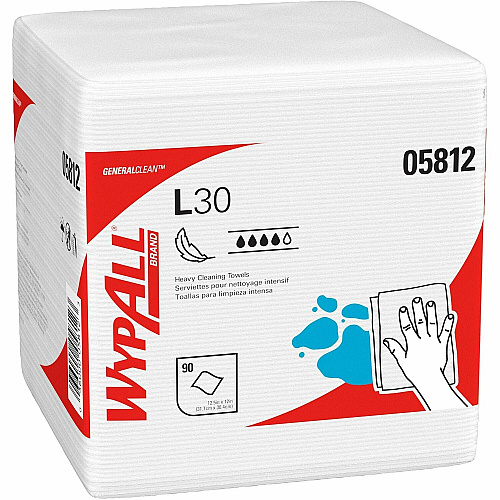 Wypall GeneralClean L30 Heavy Duty Cleaning Towels 12" Length x 12.50" Width - White - 90 / Pack (05812)