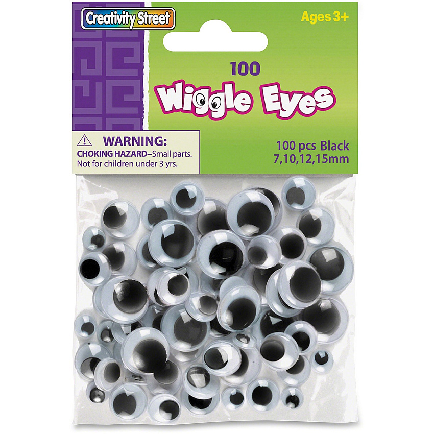 Creativity Street 100-piece Assorted Size Wiggle Eyes Drawing, Project, Photo, Pet Rock - 100 Piece(s) - Black - 100 / Pack (344602)