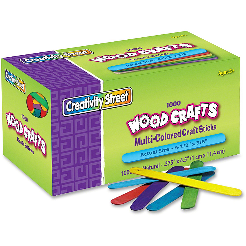 Creativity Street Bright Hues Wood Craft Sticks Craft - 4.50" Height x 0.37" Width x 8" Length - Assorted, Blue, Green, Yellow - 1000 / Box (377502)