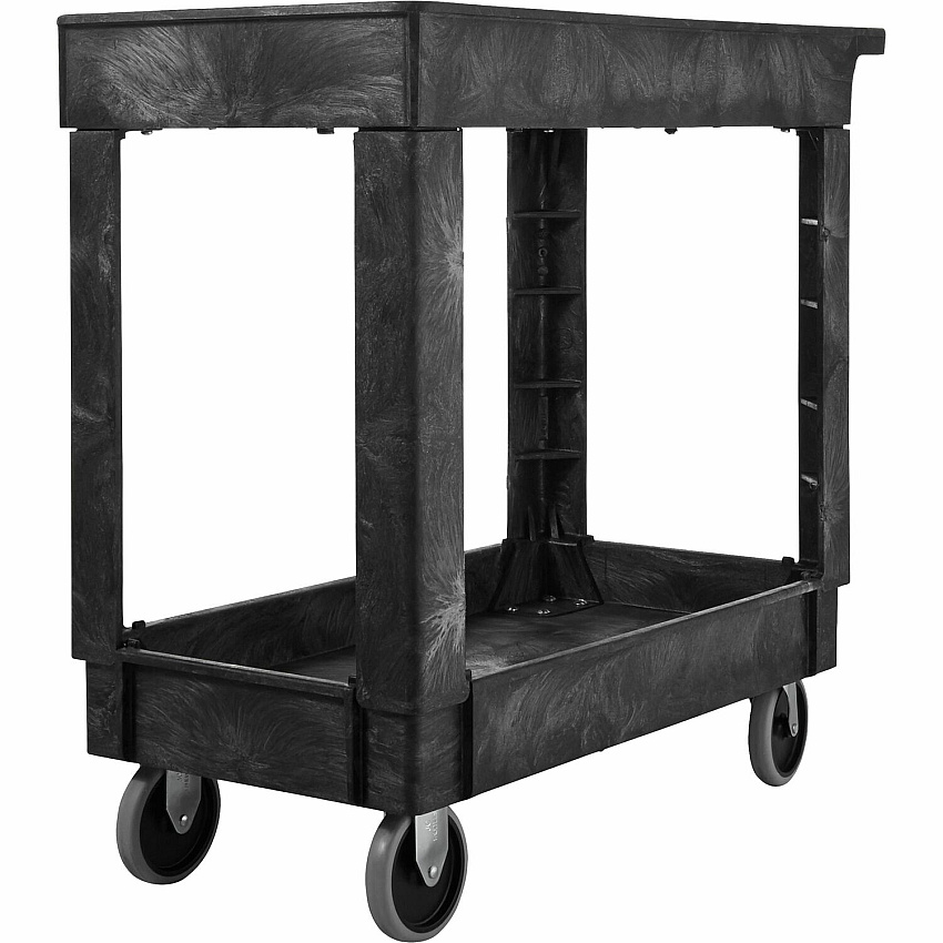 Rubbermaid Commercial 9T6600 Heavy-Duty Utility Cart 2 Shelf - 500 lb Capacity - 4 Casters - 5" Caster Size - 34.25" Length x 17.37" Width x 31.50" Height - Black - 1 Each (9T6600BLA)
